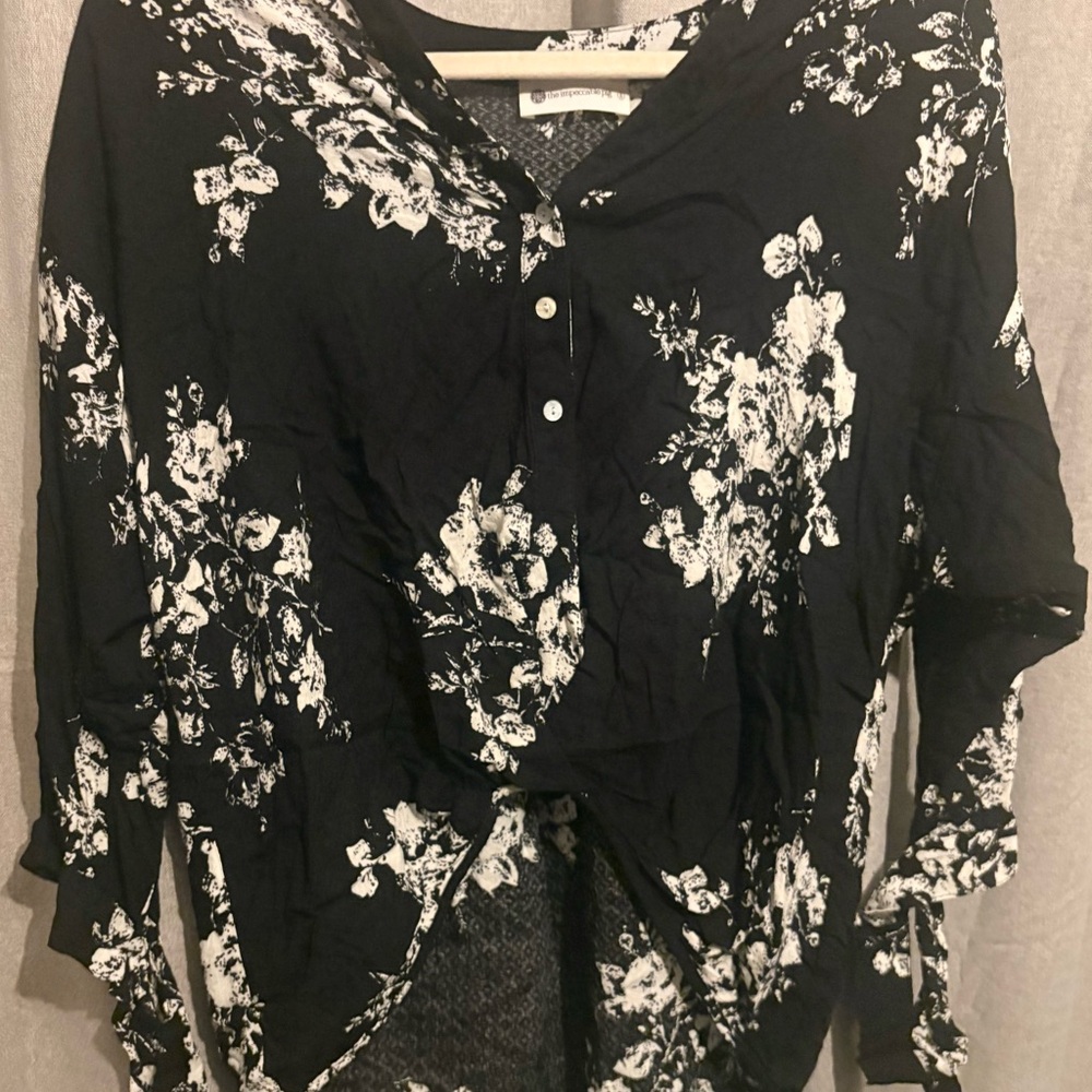 The Impeccable Pig Black Floral Button-Front Blouse